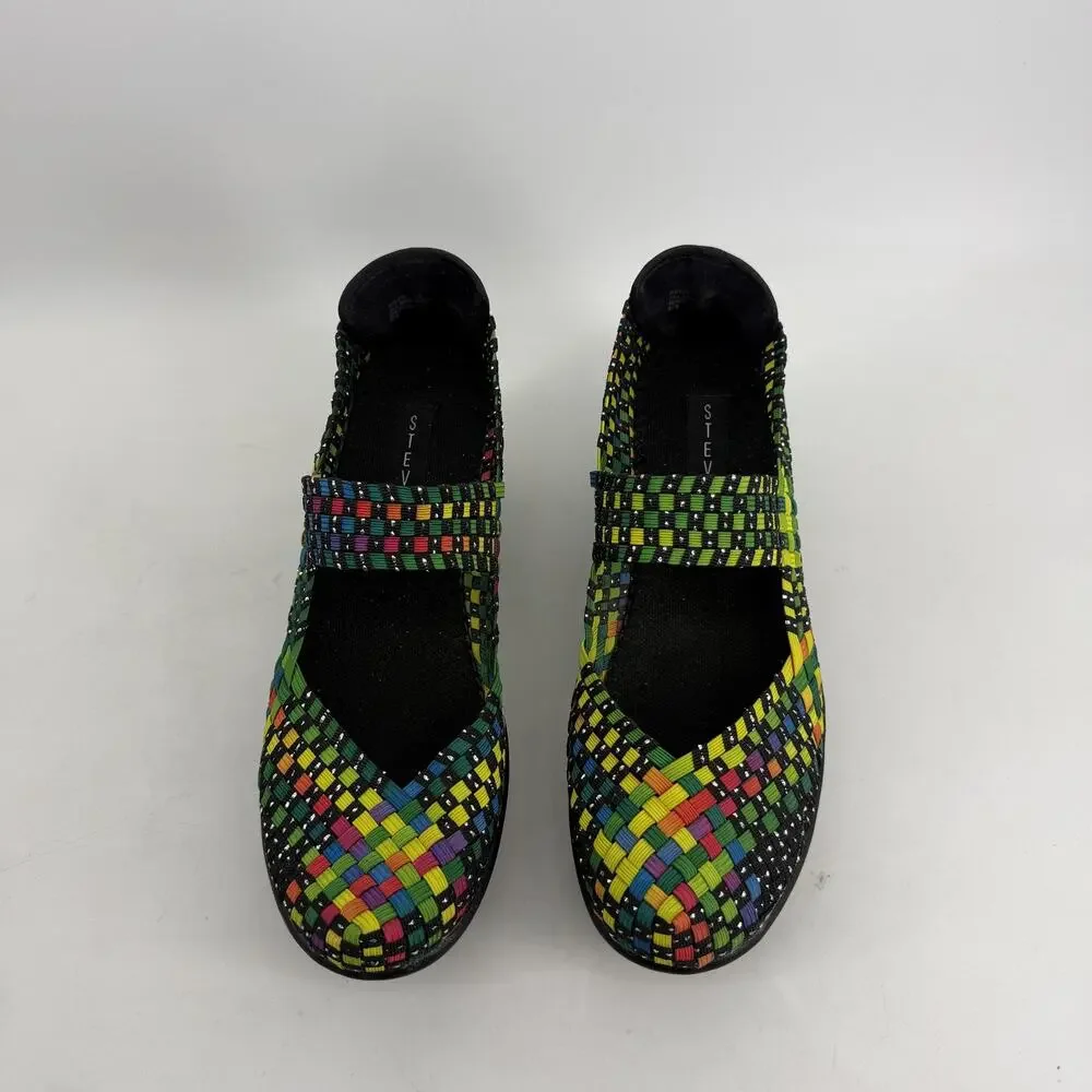 Steven By Steve Madden Brice Shoes Womens 8 Multicolor Woven Mary Jane Wedge